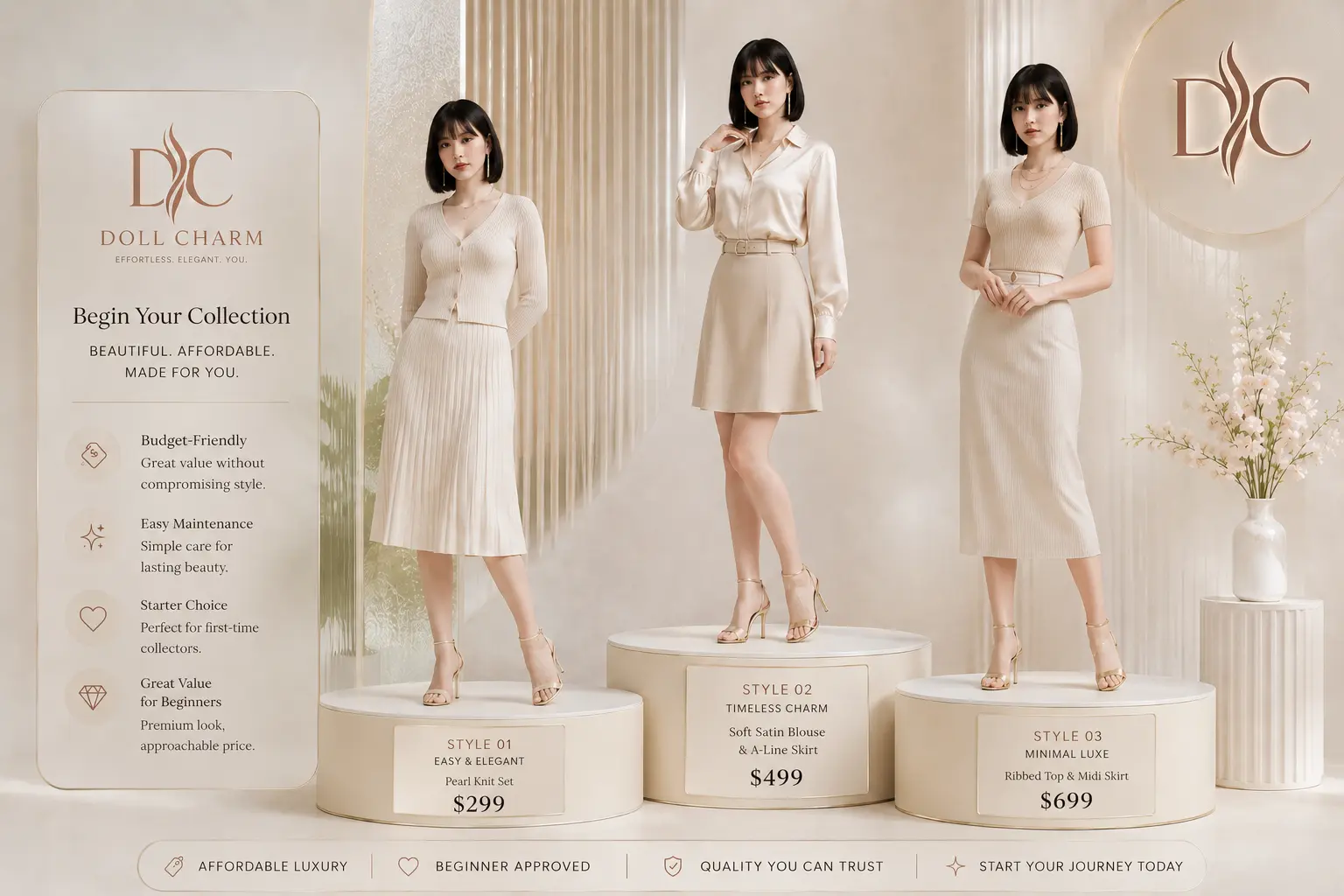 Budget sex dolls for beginners displayed as affordable and easy-maintenance options in a clean luxury showroom