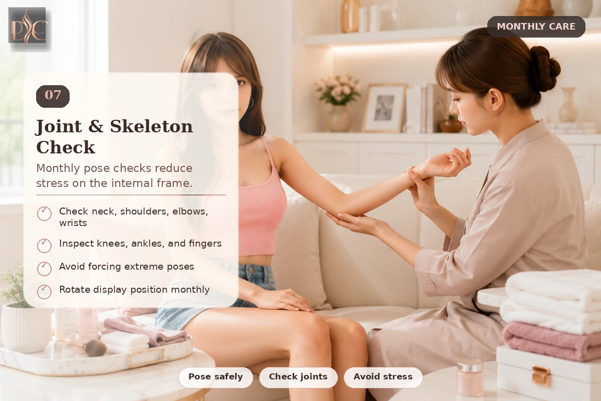 Joint and skeleton check for monthly doll maintenance