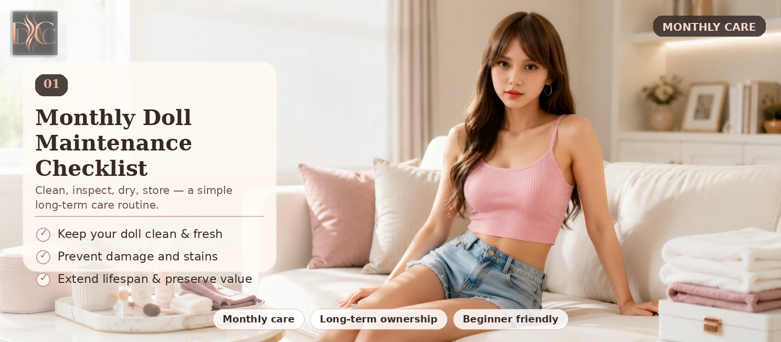 Sex doll maintenance checklist hero image for monthly care and long-term ownership