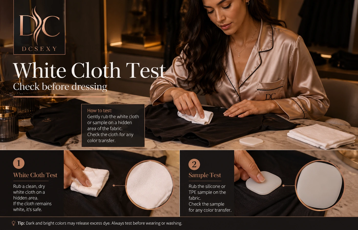 White cloth and sample tests used to prevent clothing dye transfer on dolls